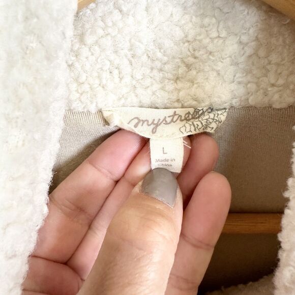 Mystree Jacket Womens Large Cream Brown Sherpa Teddy Bomber Stripe Faux Sherling - Picture 3 of 16